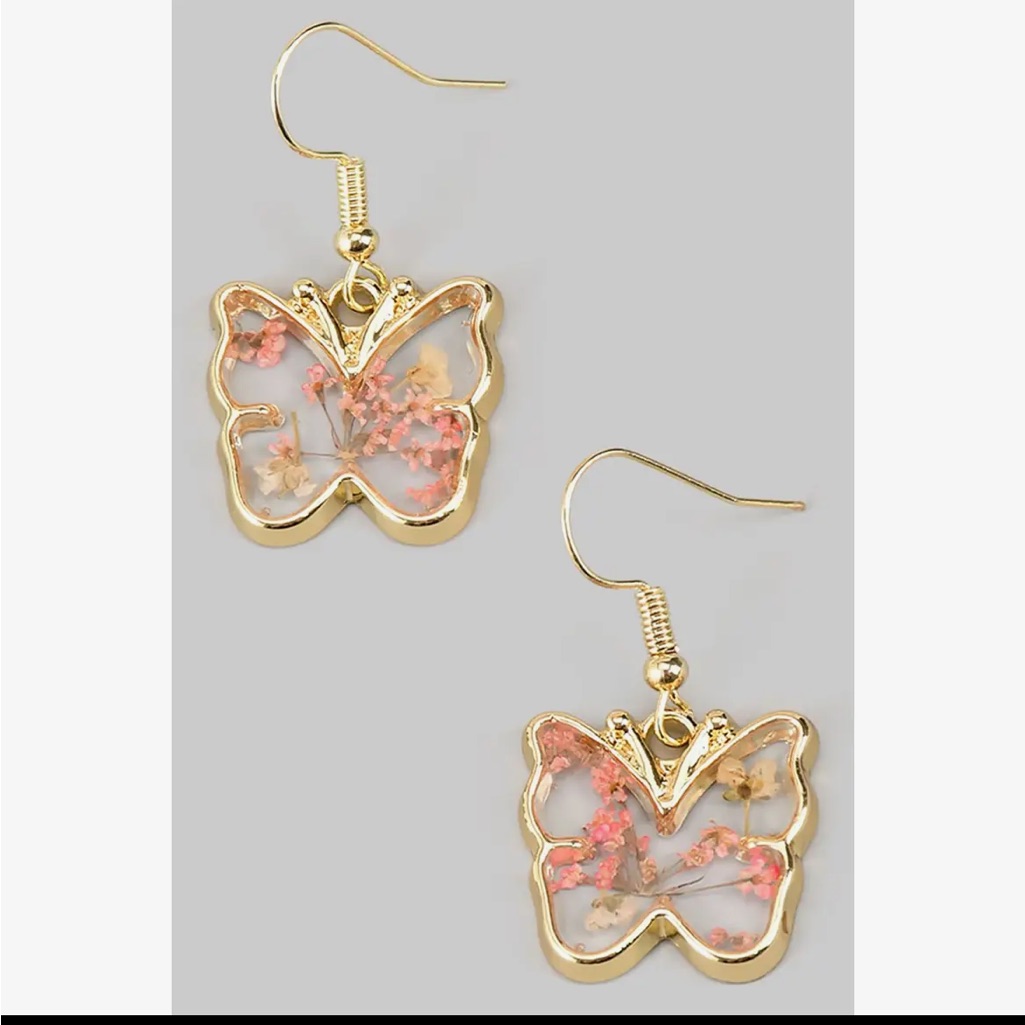 717 Floral Pressed Flower Butterfly Drop Earrings